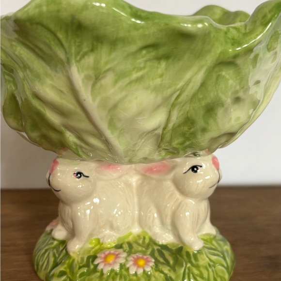 Easter Cabbage and Bunny Pedestal Bowl - Picture 2 of 7